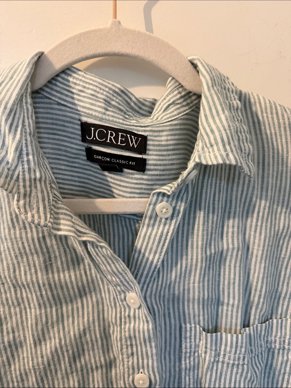 J. Crew Light Green & White Striped Casual Button-Down Shirt - Picture 2 of 6
